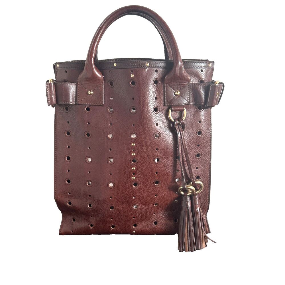 Marc Jacobs Brigitte Perforated Leather Satchel Tote Bag 2005 Cognac Brown Y2K